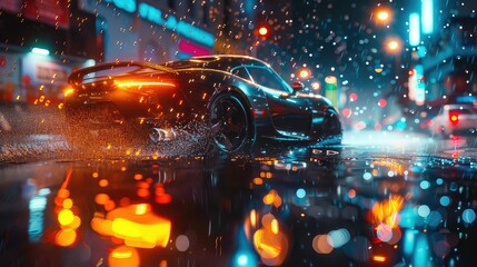 hydroplane car in the rain - obrazy, fototapety, plakaty