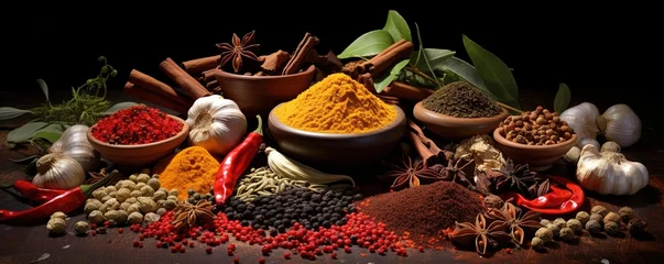 Fotobehang Composition with assortment of spices and herbs © Svitlana