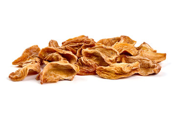 Dried persimmons, close-up, isolated on white background.
