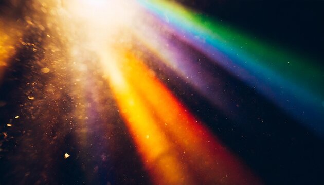blur colorful warm rainbow light leaks on black background with dust texture defocused abstract damaged scratched retro film analog effect for using over photos as overlay or screen filter
