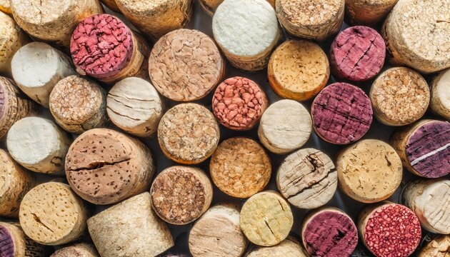 collection of wine cork from white and red wine natural texture bottle stoppers top view colorful background from closeup wooden corks natural textured stoppers winery winemaking concept