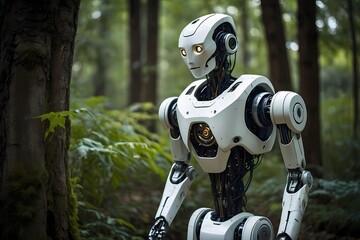 Humanoid robot character with artificial intelligence, symbolizing technological advancement and artificial intelligence in modern life