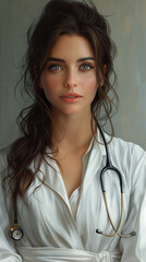 Young, pretty brunette doctor (AI generated illustration).
