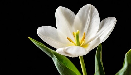 Fototapeta na wymiar white tulip flower on isolated background closeup transparent background nature