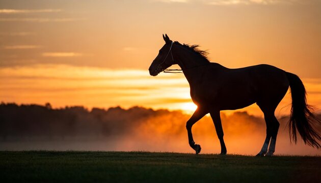 thoroughbred horse silhouetted at sunrise lexington kentucky