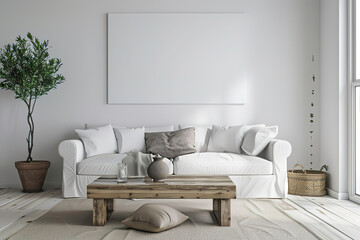 Fototapeta na wymiar a minimalist living room 3d mock