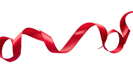 A long roll of red ribbon isolated on white background.

