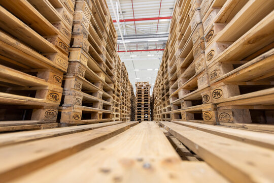 Vilnius Lithuania 2020 09 10
Used Epal brand pallets stacked.