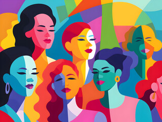 Abstract colorful illustration of group women 