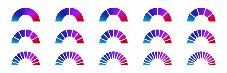 Energy efficiency score rating gauge. Red, yellow and green chart sections indicating credit risk or greed and fear level. Semi circle scale of speed or temperature.