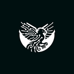 Bird Black and white Logo Vector
