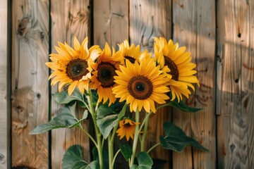 Sunflower Harmony with Wooden Background, AI Generative
