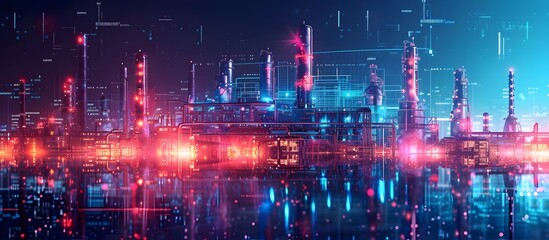 Futuristic Illustration of an Urban Factory City at Night