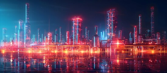 Futuristic Nighttime Illustration of Oil Refinery