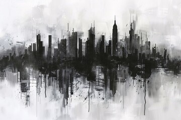 a painting of a city skyline