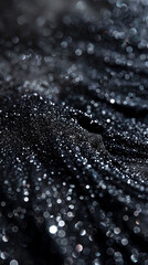 Mesmerizing black liquid wave with shimmer powder, perfect for unique wallpaper designs. Ideal for interior decor inspiration, graphic design projects, or abstract backgrounds.