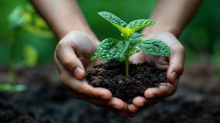 Nachhaltiges Wachstum - Junge Pflanze in sorgenden Händen