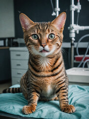 Portrait of a Bengal, a beautiful pet on the background of a Veterinary clinic