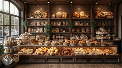 Fotobehang Eine Auswahl an frischem Brot in einer Bäckerei © Denise