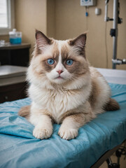 Portrait of a Ragdoll cat, a beautiful pet on the background of a Veterinary clinic