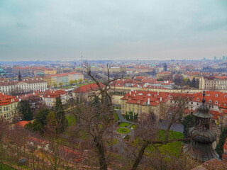 Prague cityscape with Castle, river Vltava and famous sights