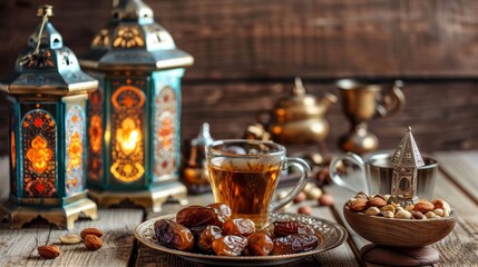 juicy dates arranged on an old wooden table