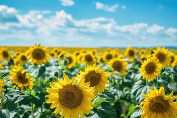Radiant Sunflower Haven under Clear Blue Sky, AI Generative
