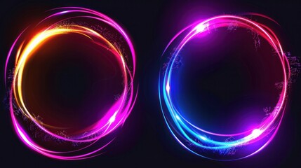 set of neon-colored circles with dynamic, wavy lines, creating a lively and energetic visual effect