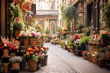 Residential Street Filled With Potted Plants