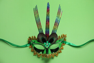 Carnival mask on green background