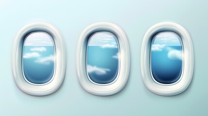 A set of vector-realistic airplane windows, showcasing the detailed design of aircraft