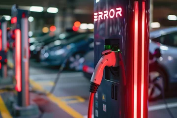 Fotobehang The display on the electric charging station shows an error message, failed attempt charging  © Serhii