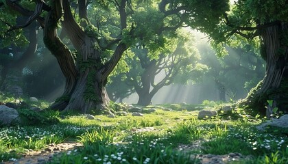 beautiful forest with big trees and great vegetation