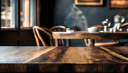 Obraz premium Empty wooden table with blurred background for product presentation.