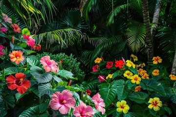 Radiant Hibiscus Blooms in Tropical Paradise, AI Generative
