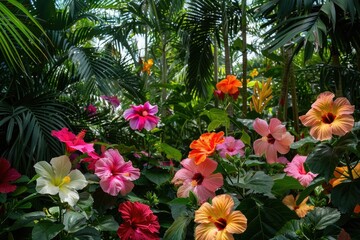 Fototapeta na wymiar Hibiscus Extravaganza: Burst of Color in Garden, AI Generative 