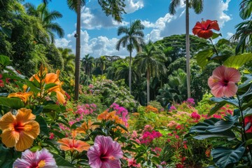 Fototapeta na wymiar Tropical Elegance: Hibiscus Flowers in Garden, AI Generative 