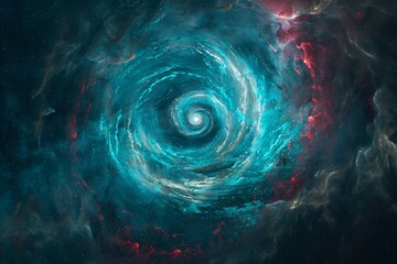 a blue and red spiral in space - obrazy, fototapety, plakaty