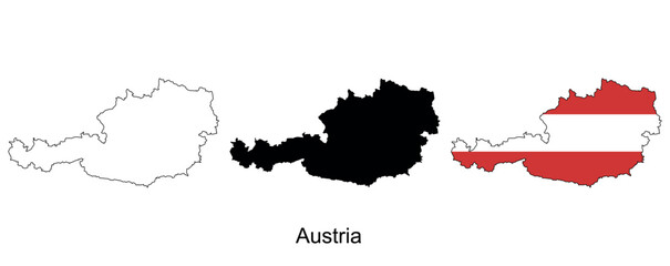 Vector map of Austria. Highly detailed vector outline, black silhouette. All isolated on white background