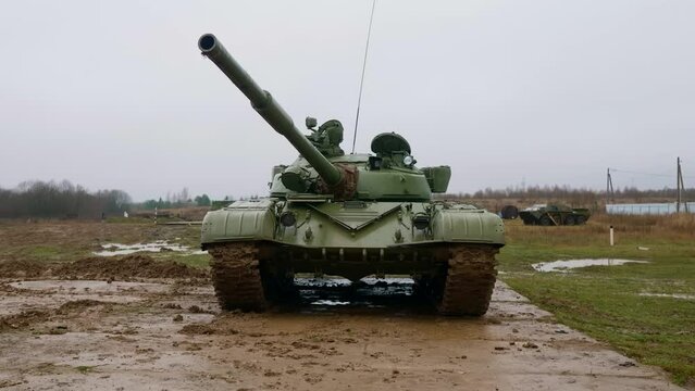 Military battle tank. War. The tank is ready for battle. Tank T72