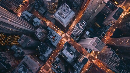 Obraz premium Aerial View of City Financial District at Night