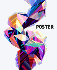 Abstract 3D polygonal glass shapes. Colorful crystal background for poster design. - 751781829
