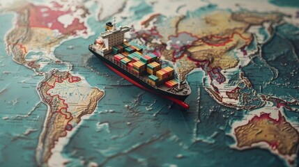 Toy Ship Placed on World Map