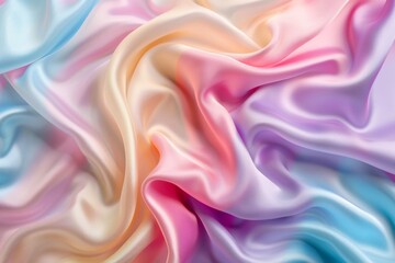 Obraz premium Pastel Rainbow Silk Background, Ruffle Banner, Folded Textile Waving Texture, Silk Waves Mockup