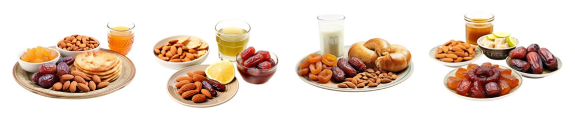Ramadan Food, Iftar Food, Islamic Food Isolated on Transparent Background, (PNG).