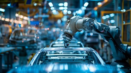 Robotic Hand Working on Car in Factory