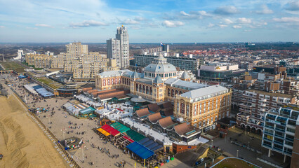 aerial view, architectural grandeur, architecture, beach, building, coast, coastal beauty, drone photography, dutch, dutch hospitality, europe, famous, grand, grand hotel amrâth kurhaus, haag, hague, 