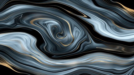 Fototapeta premium Abstract Luxurious Fluid Art Painting in Black, Gold, and White Tones with Marble Texture