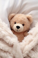 Ein süßer Teddybär auf einer Kuscheldecke 