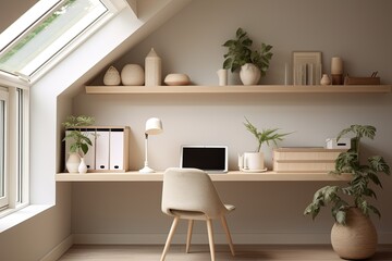Serene Workspace Oasis: Minimalist Home Office with Clutter-Free Desk, Inspiring Indoor Plants